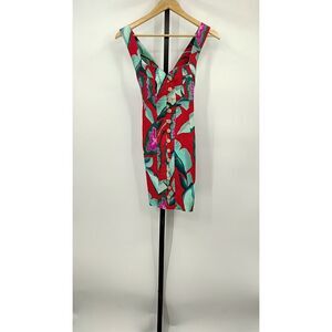 Farm Rio Women Summer Foliage Red Mini Dress Basic Sleeved XXS